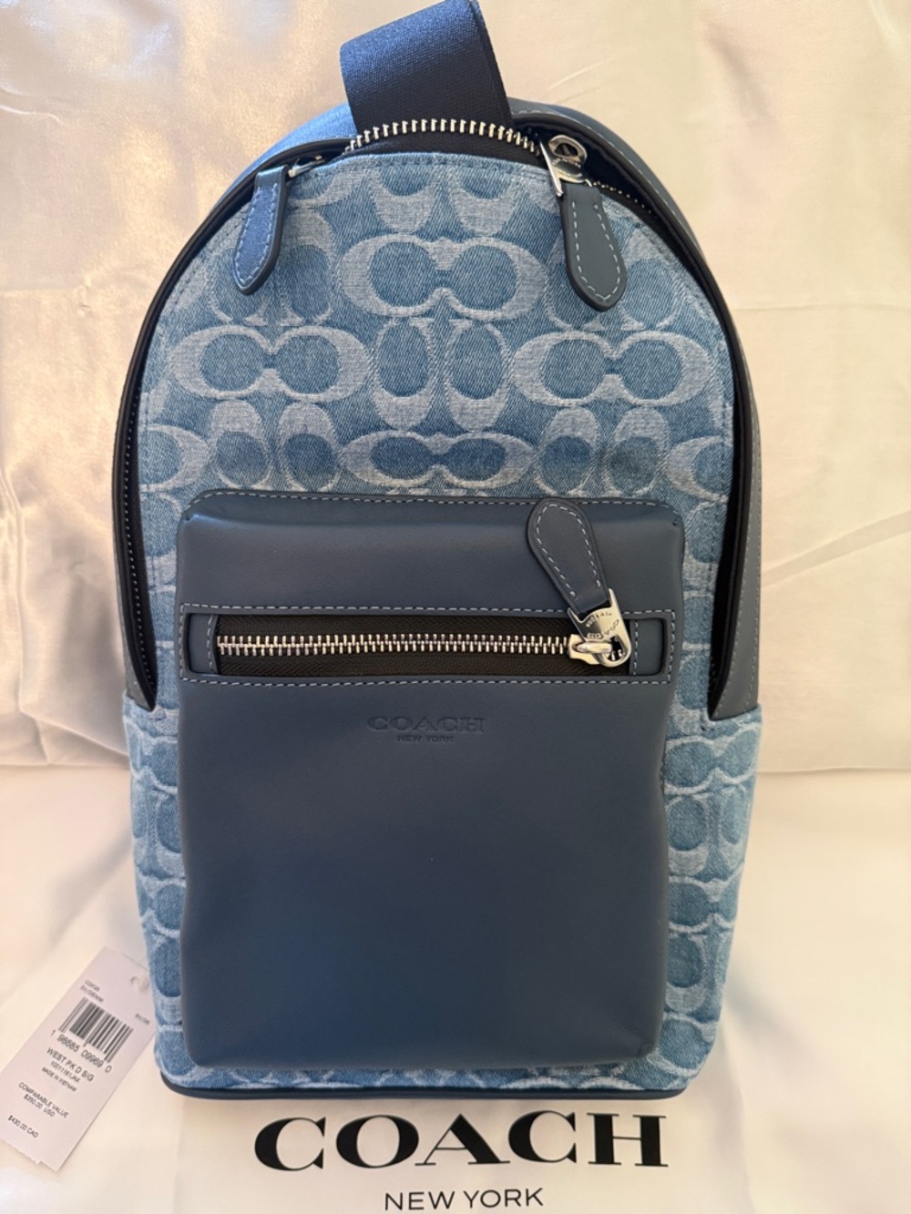 💙 Coach NWT Blue West Pack In Signature C Denim & Leather with Silver Hardware - Picture 3 of 7
